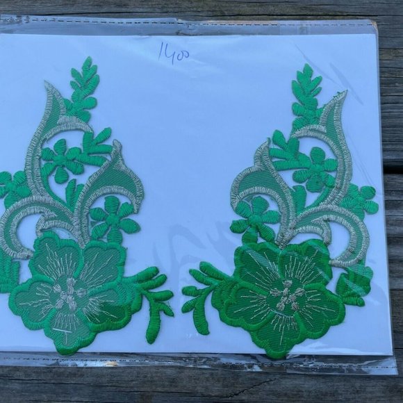 Green Embroidery Patches Craft Clothes Iron On Patches Set of 2 - Picture 5 of 9